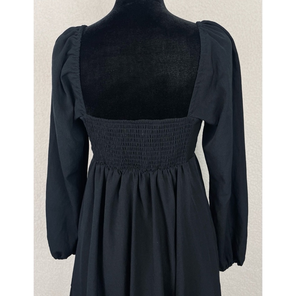 ABERCROMBIE & FITCH • Black Ruffle-Trim Long Sleeve Babydoll Mini Dress, SP - Picture 9 of 16